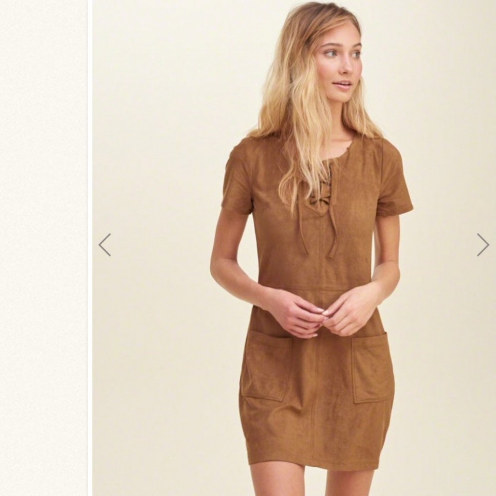 🆕 Hollister brown faux suede tie-up pocket dress